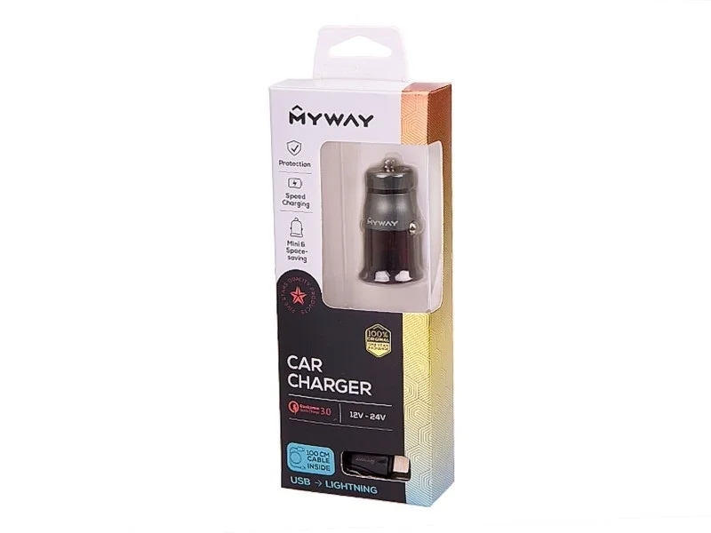 Ładowarka MYWAY 12/24V QC3.0 1xUSB + kabel USB > LIGHTING — ujęcie 2