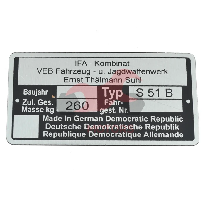 Tabliczka znamionowa Simson S51B ORG