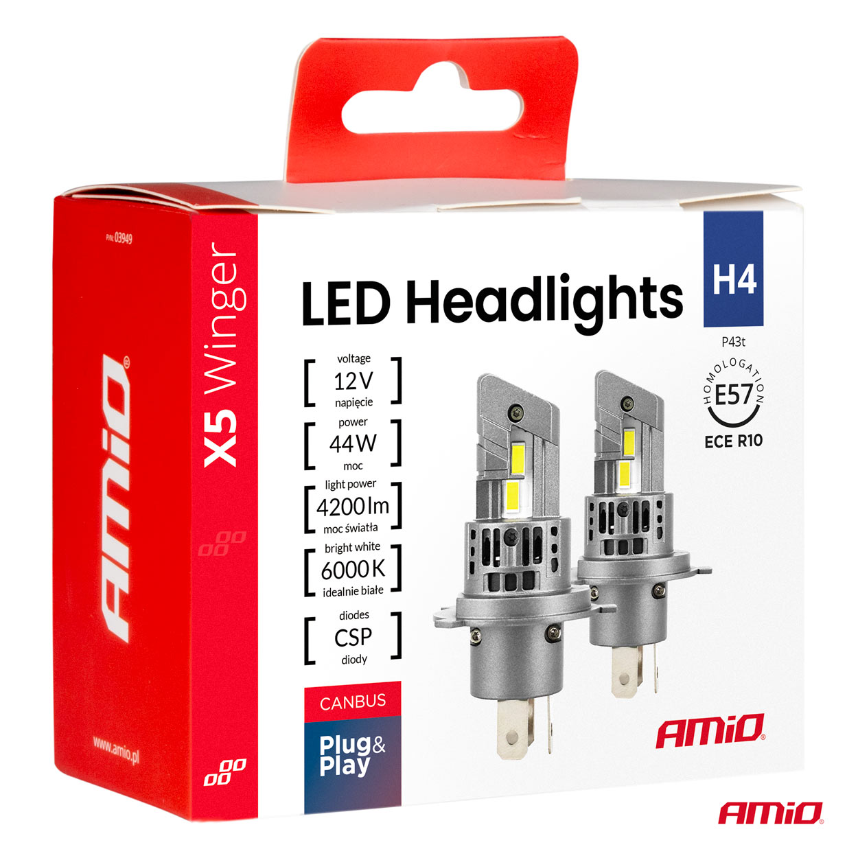 Żarówki samochodowe LED seria X5 Winger H4 6000K Canbus — ujęcie 5