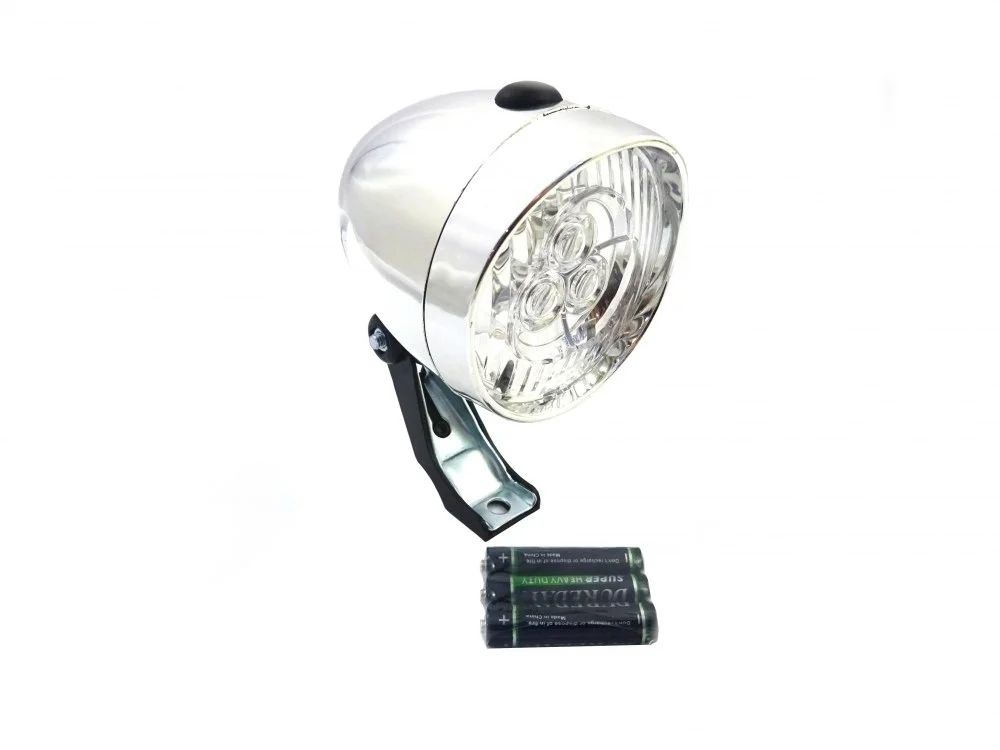Lampa przód 3 diod. retro na bat. srebrna JY-592