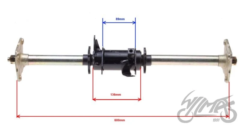 Oś tylna do ATV — 650 mm — z piastami, bez zębatki i tarczy — ujęcie 3