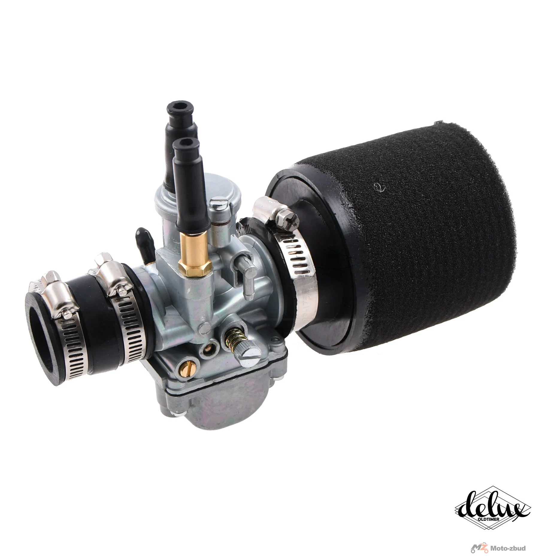 Gaźnik WSK 125 21 mm + króciec + filtr powietrza gąbka Dellorto Replika delux · ssanie ręczne — ujęcie 2