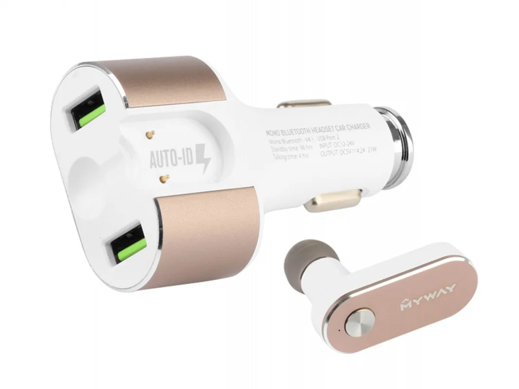 Ładowarka MYWAY 12/24V 2xUSB 4.2A AUTO ID + słuchawka Bluetooth — ujęcie 3