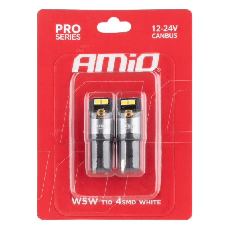 Żarówka W5W T10 12V/24V 4xLED SMD2016 biała AMIO (2szt.) — ujęcie 3