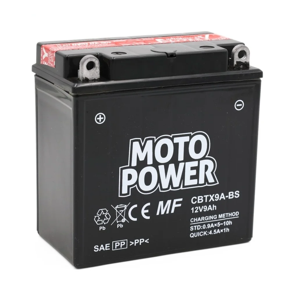 Akumulator MOTO power 12 V/9 Ah CBTX9A-BS suchoładowany (+-) (wys.x szer.x dł.) (135*76*135) (pakowane po 6 sztuk) (nr rej.E0011444BW)