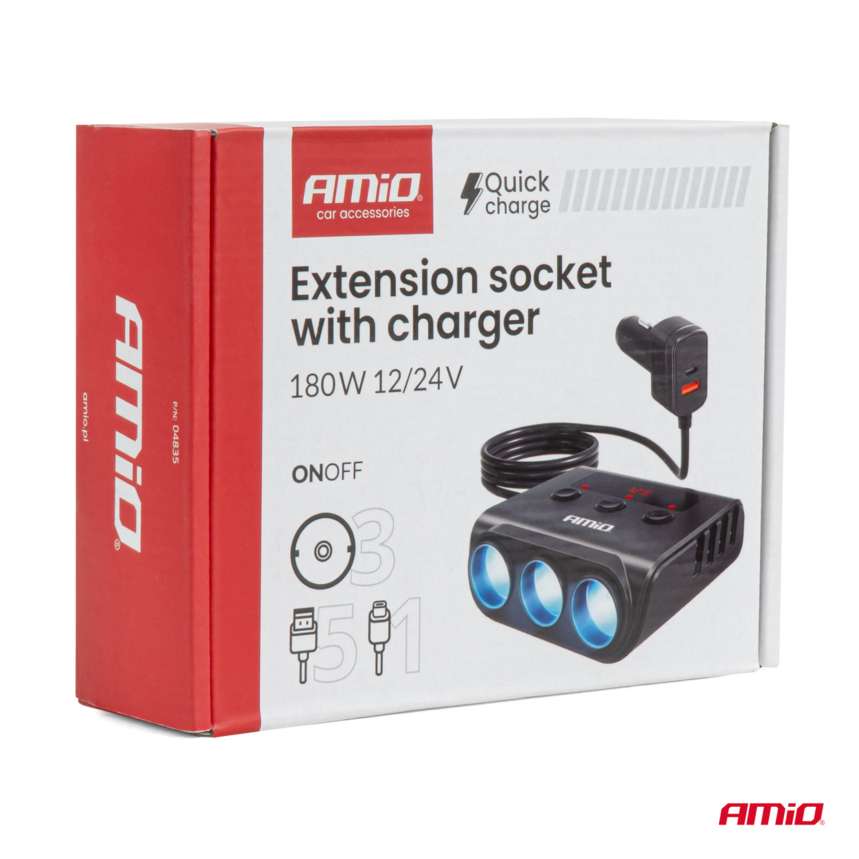Rozgałęźnik gniazda zapalniczki z ładowarką 4xUSB-A QC3.0 PD 3.0 180 W — ujęcie 9