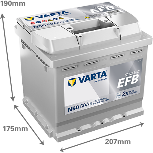 Akumulator 50 Ah 550A 207×175×190/P+ EFB Start-stop Varta 550500055K262 — ujęcie 2
