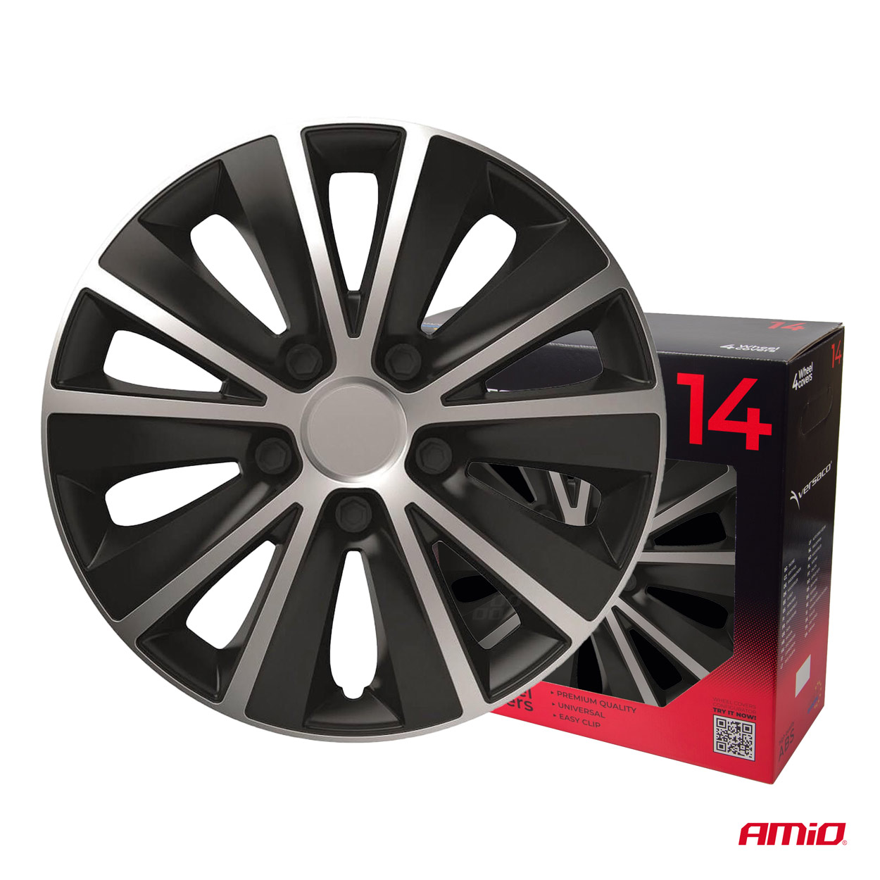 Kołpaki samochodowe 4szt. komplet Rapide czarno srebrne 14" cali COLOR BOX — ujęcie 3