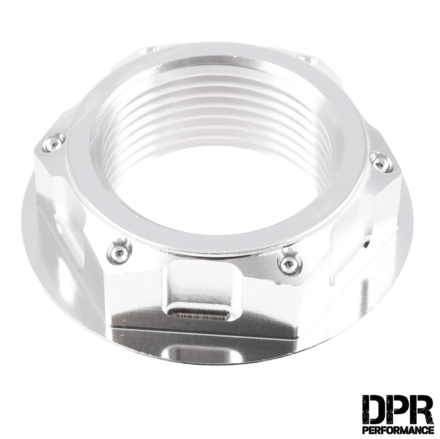 Nakrętka półki widelca Simson M24 × 1,5 aluminium CNC anoda srebrna DPR Performance — ujęcie 2