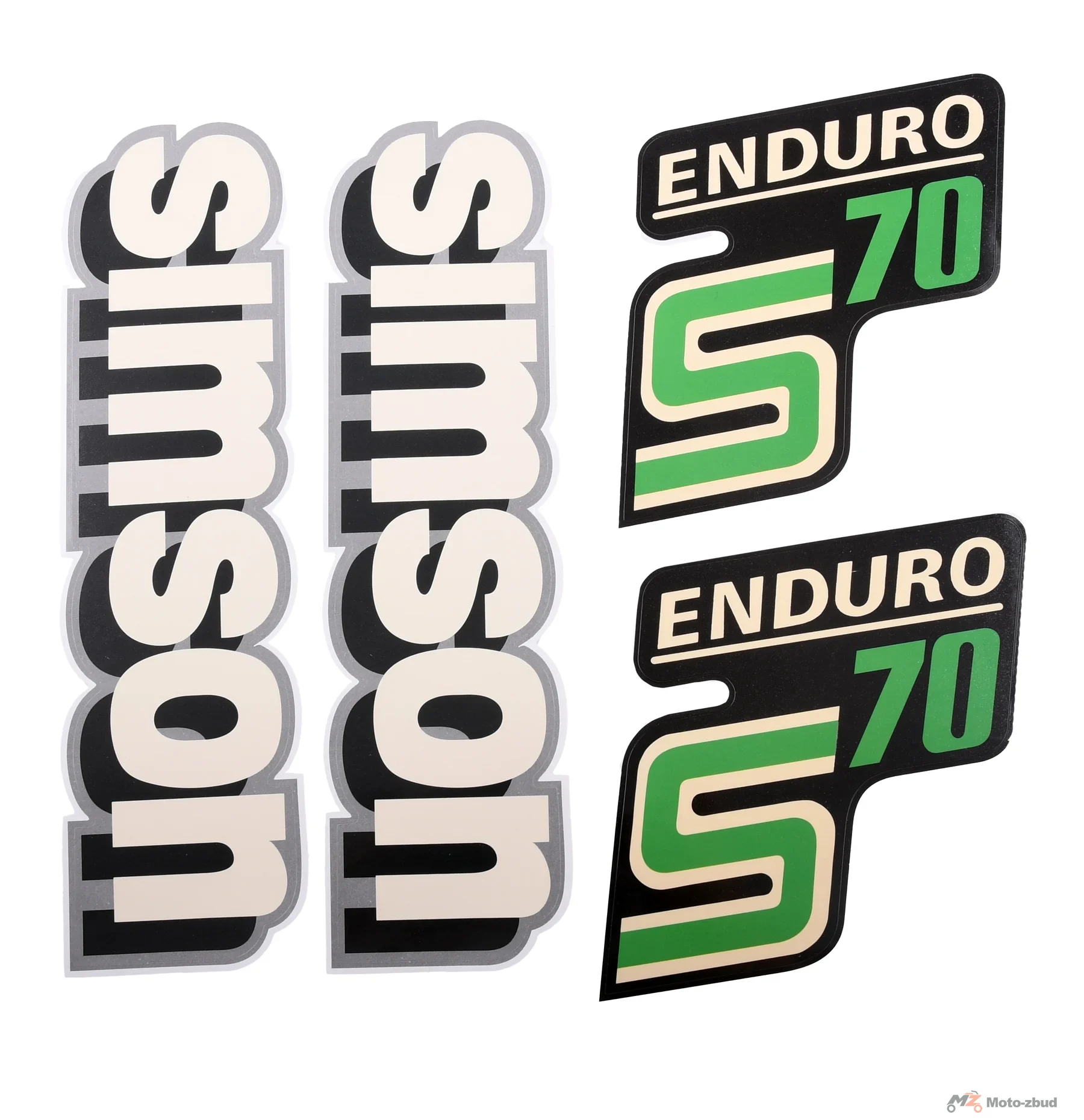 Naklejka Simson pokrywy i zbiornika S70 enduro zielona retro premium kpl.