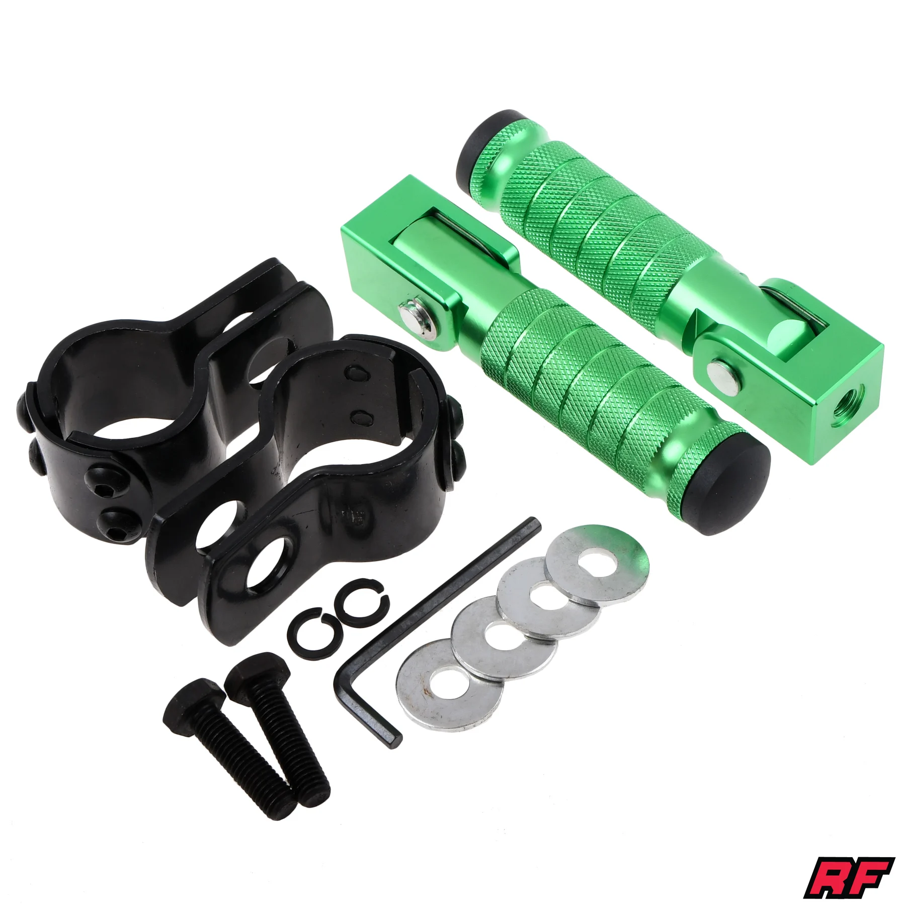 Podnóżek pasażera uniwersalny aluminium CNC zielony Racing Force kpl. — ujęcie 1