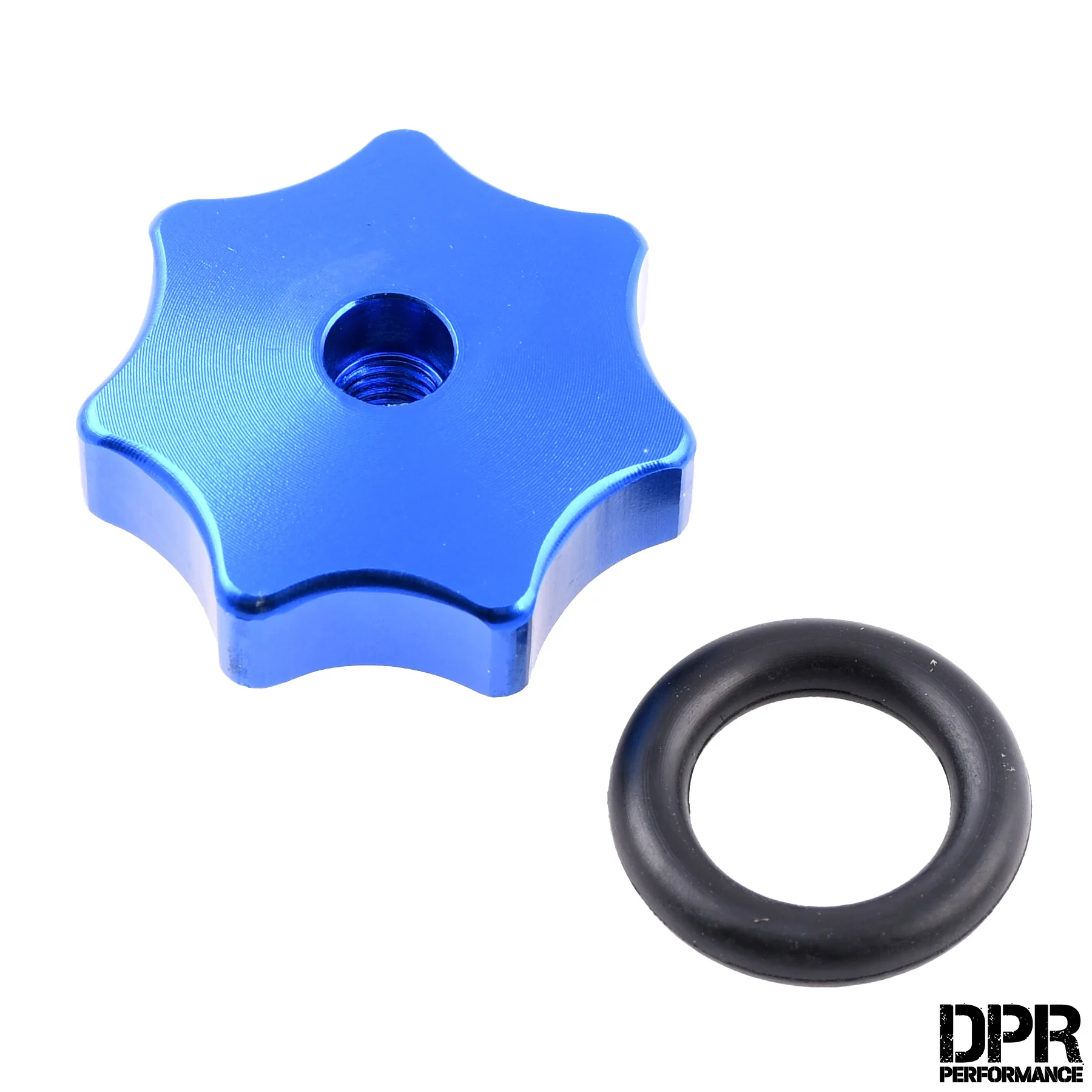 Nakrętka pokrywy bocznej / silnika Simson M6 aluminium CNC niebieska DPR Performance — ujęcie 1