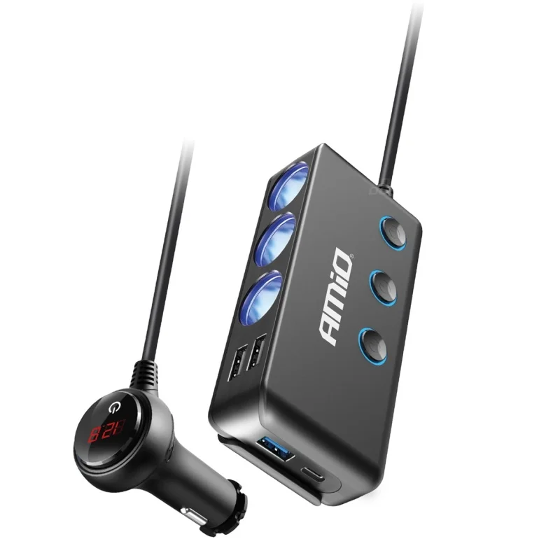 Rozdzielacz rozgałęźnik trójnik zapalniczki + woltomierz ładowarka USB USB-C 12V 24V — ujęcie 3