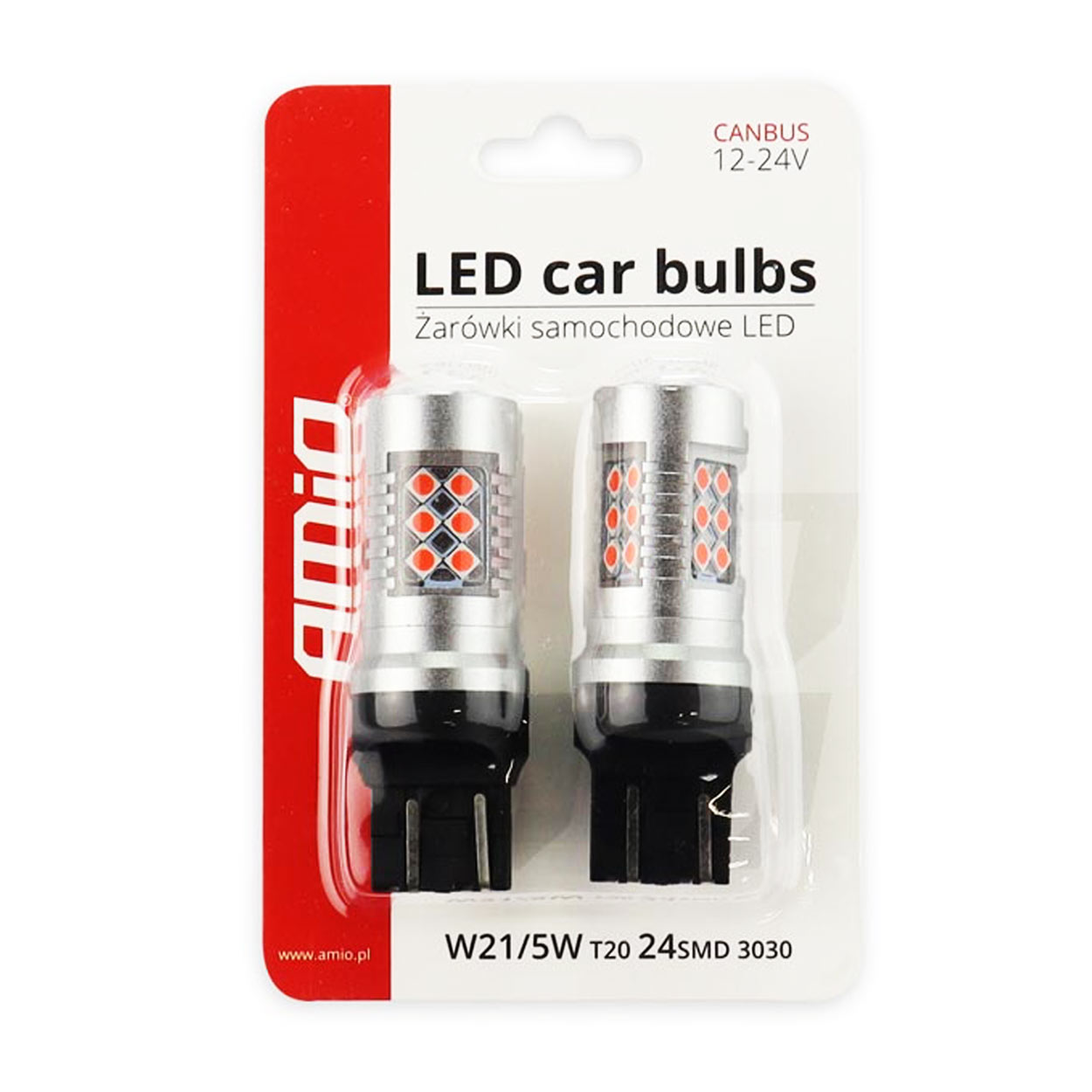 Żarówki LED CANBUS 24SMD T20 WR21/5W Red Czerwone 12 V 24 V — ujęcie 4