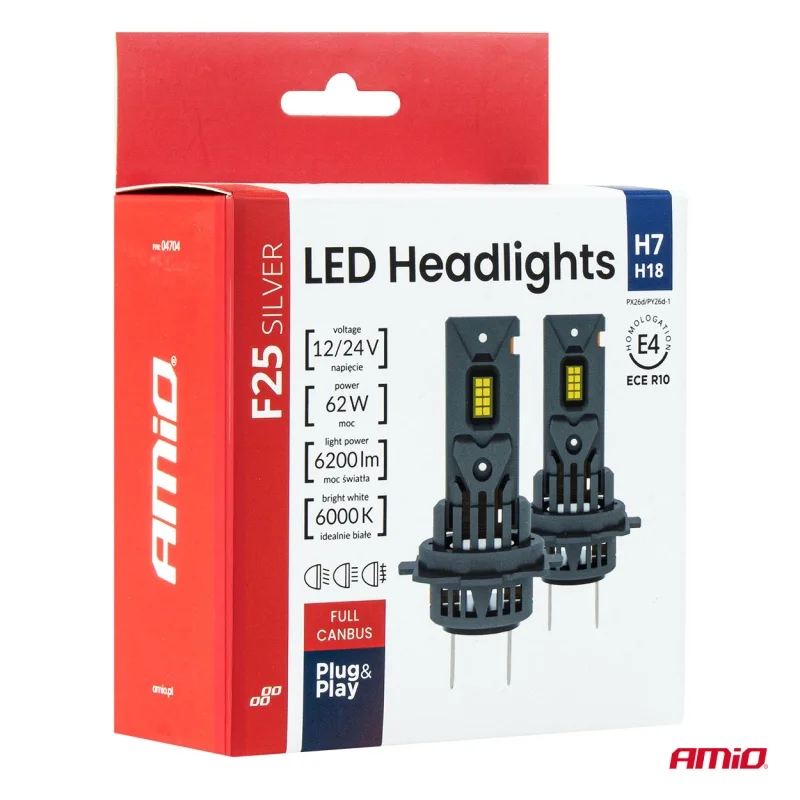 Żarówki samochodowe LED F25 SILVER FULL CANBUS 62W H7 H18 12V 24V — ujęcie 2