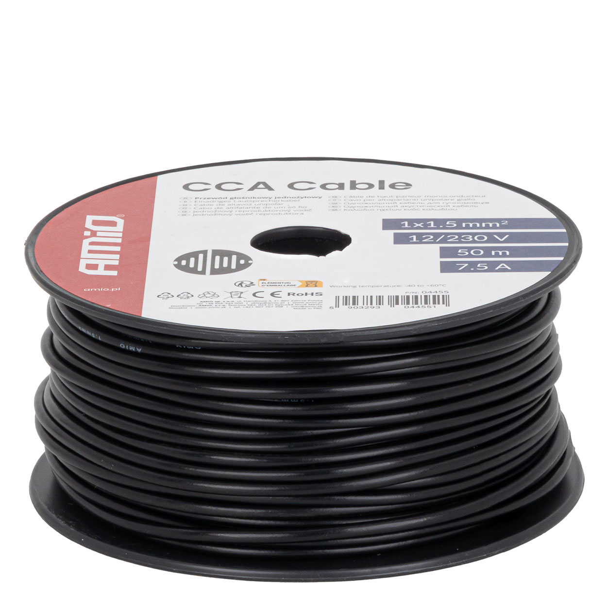Przewód jednożyłowy czarny CCA 1x1.5mm2 50m 7.5A 12/230V