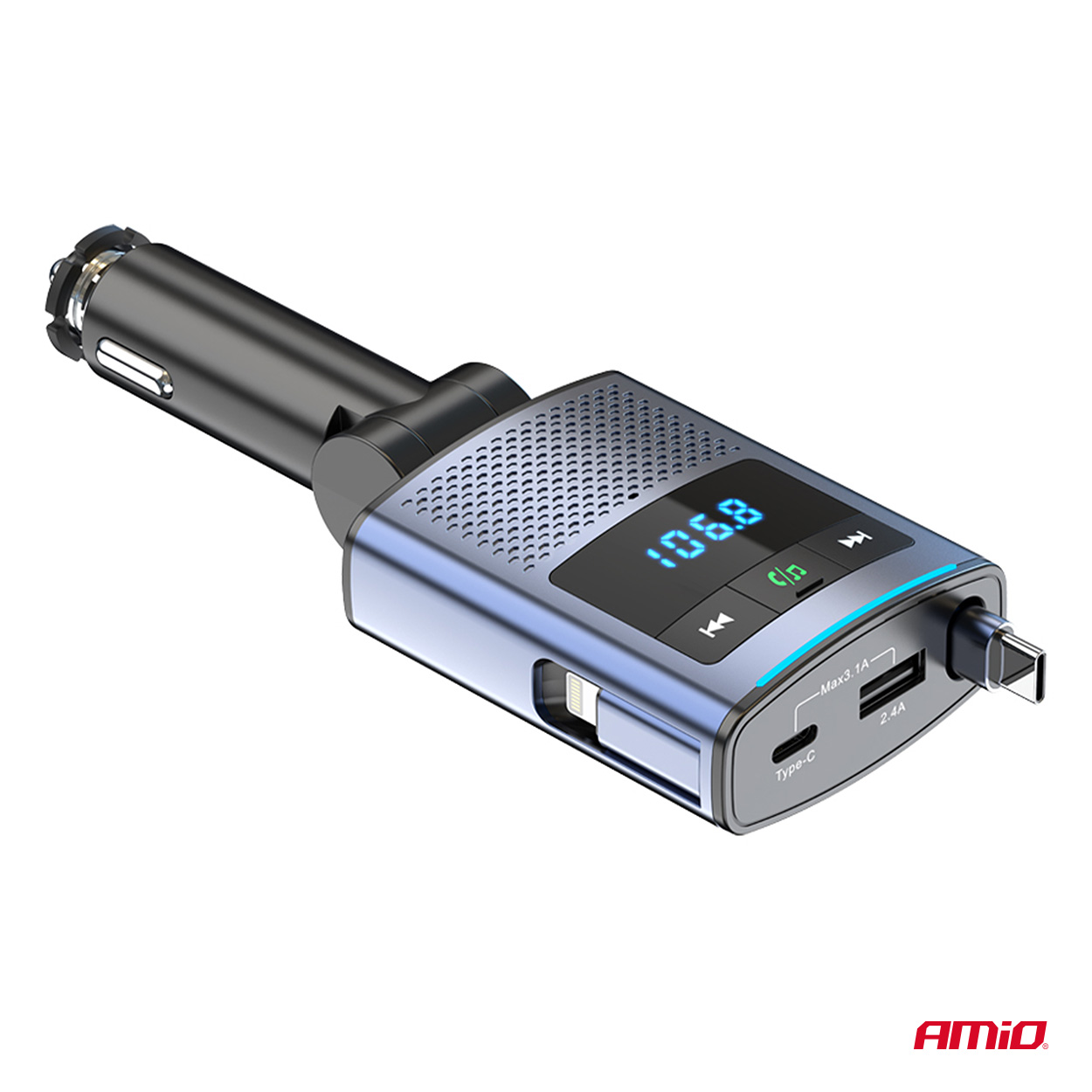 Transmiter samochodowy FM 1×USB-A 1×USB-C 12 V 24 V — ujęcie 12