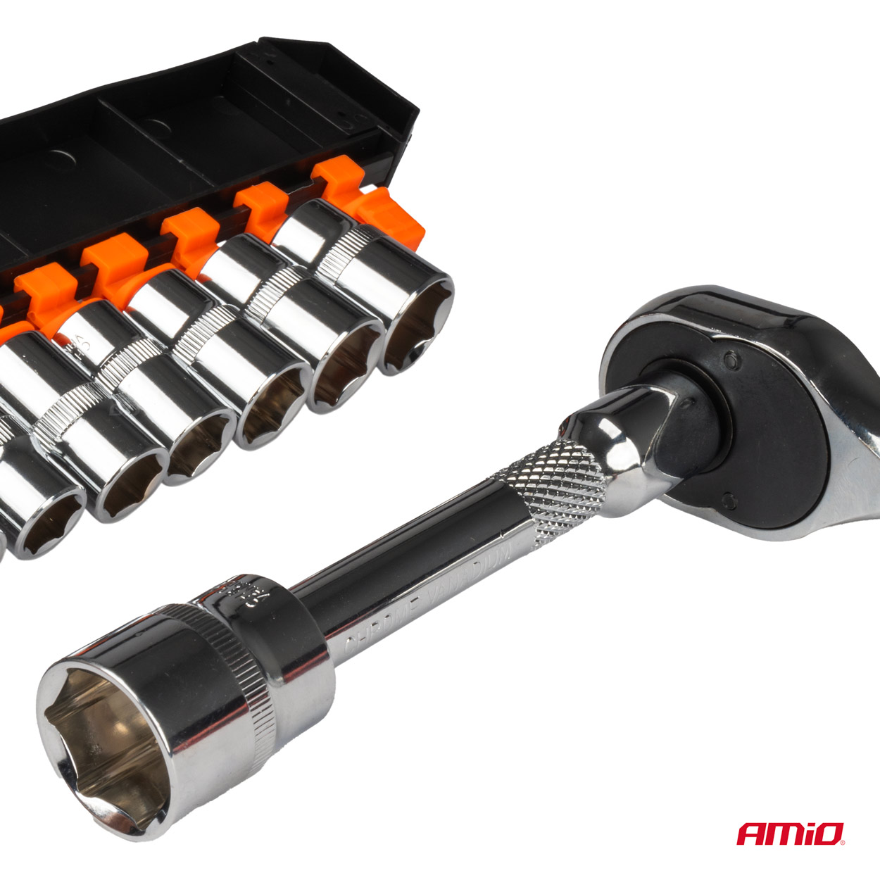 Klucz nasadowy grzechotka zestaw 11 szt 1/2" 10-24mm — ujęcie 3