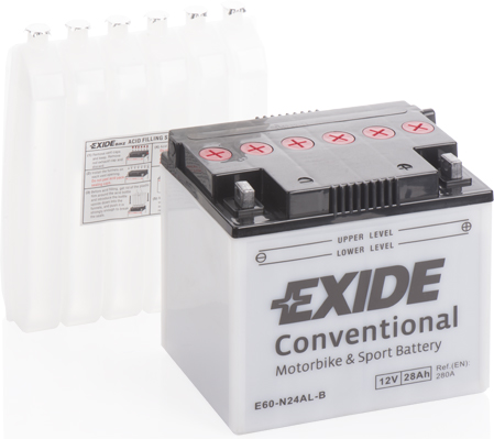 Akumulator 28 Ah 12 V 280A Moto +elek/pra+ EXIDE E60-N24AL-B