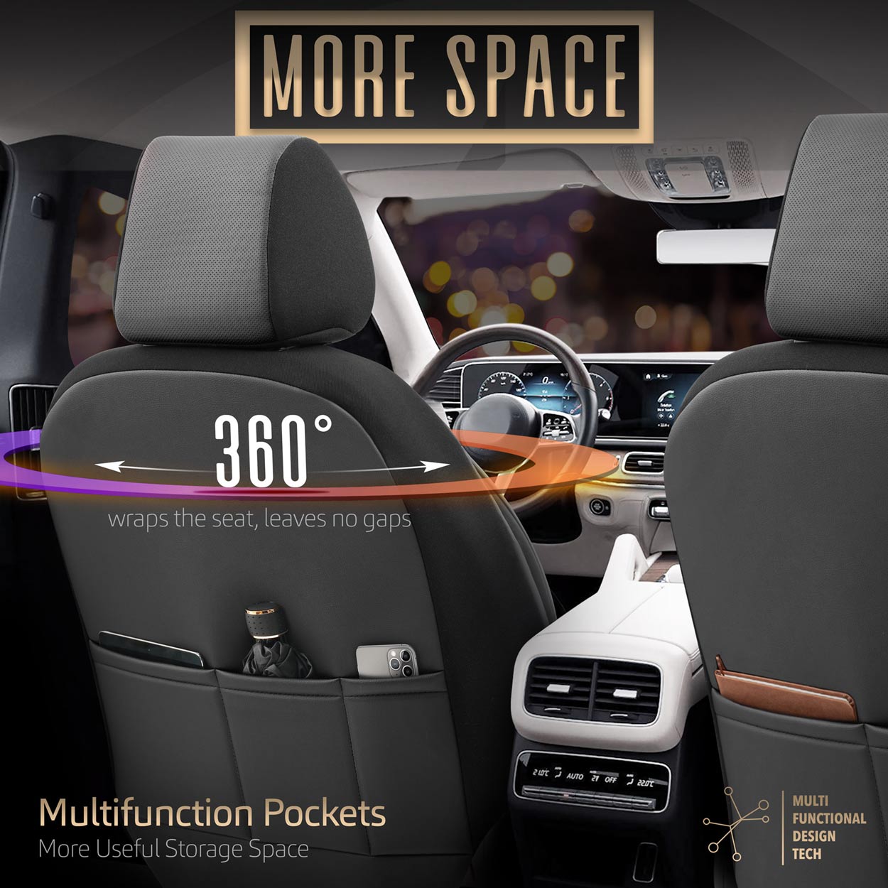 Komplet pokrowców na fotele samochodowe OTOM INSPIRE 3501 BLACK ECO-LEATHER 3-ZIP — ujęcie 4