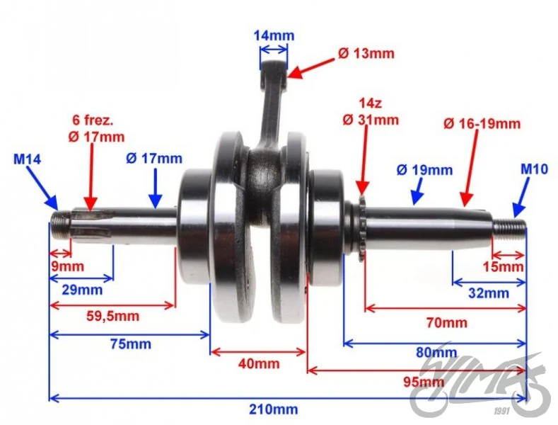Wał korbowy Romet Zetka 4T cylinder pionowy 50cc — ujęcie 2
