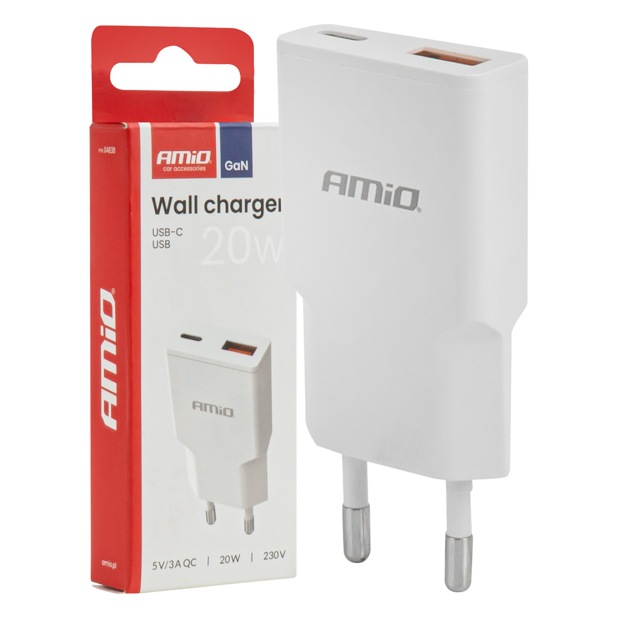 Ładowarka sieciowa 230 V 20 W GaN USB-C USB-A