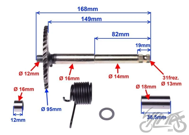 Wałek rozrusznika GY6 125cc 168 mm — ujęcie 2