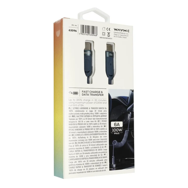 WAYME Kabel do ładowania i synchronizacji w oplocie z mikrofibry spiralny, 50 - 180 cm USB-C > USB-C max 100W niebieski — ujęcie 2