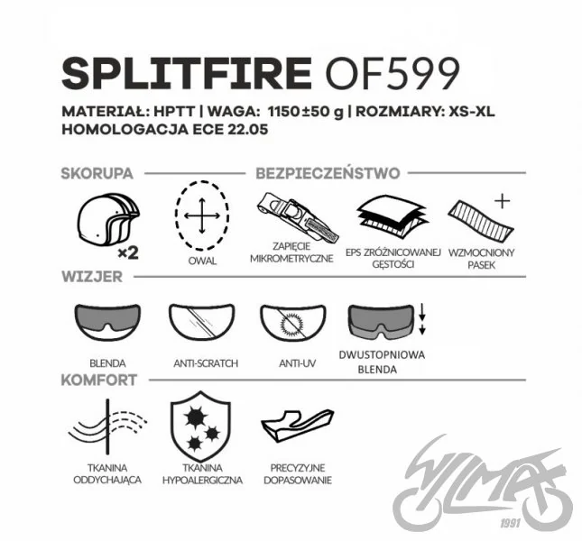 Kask LS2 OF599 Spitfire flier Black — rozmiar M — ujęcie 3
