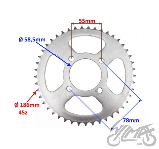 Zębatka tylna 45 zębów do Junaka RX125 one — ujęcie 2