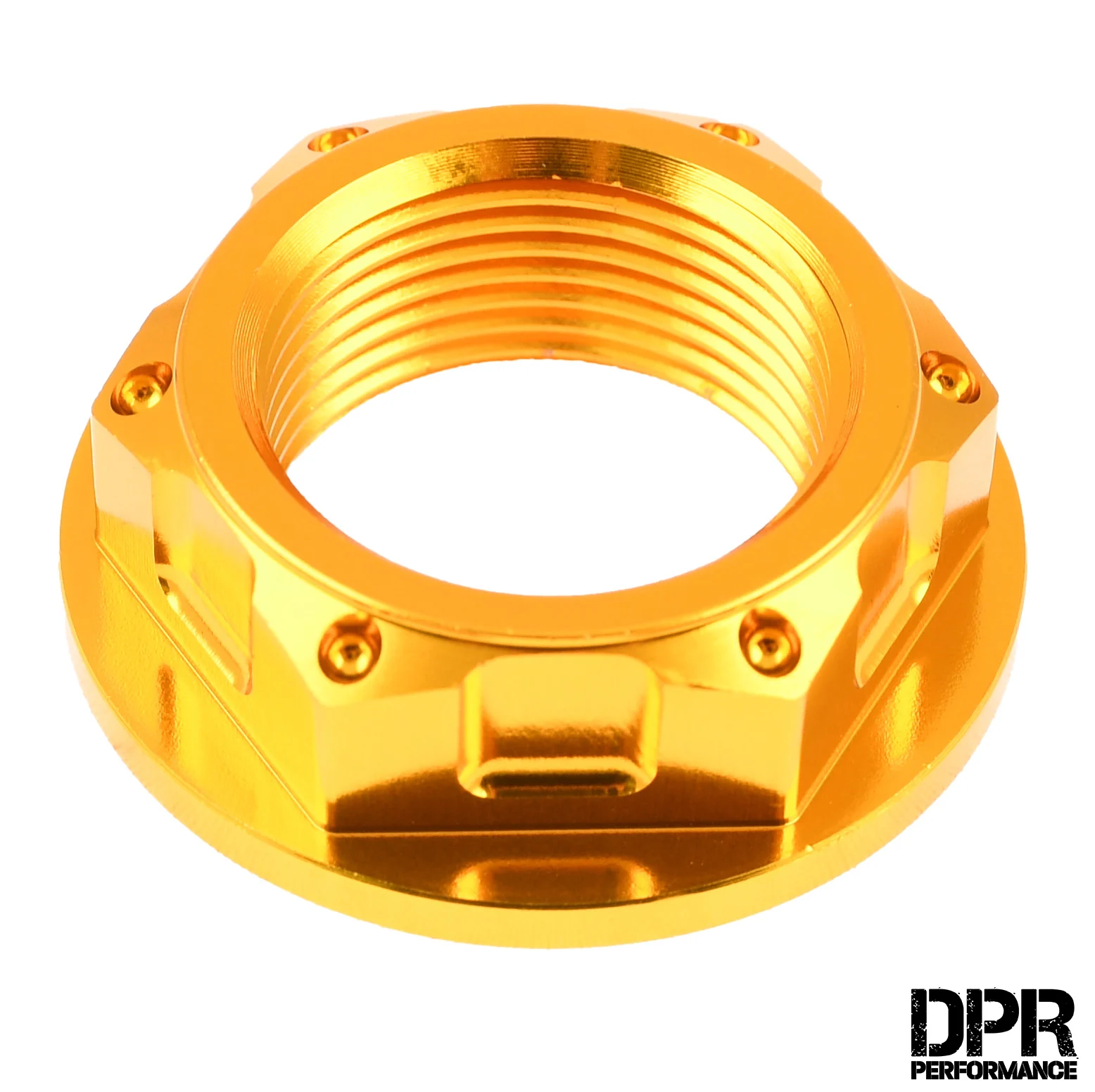Nakrętka półki widelca Simson M24 × 1,5 aluminium CNC anoda złota DPR Performance — ujęcie 1