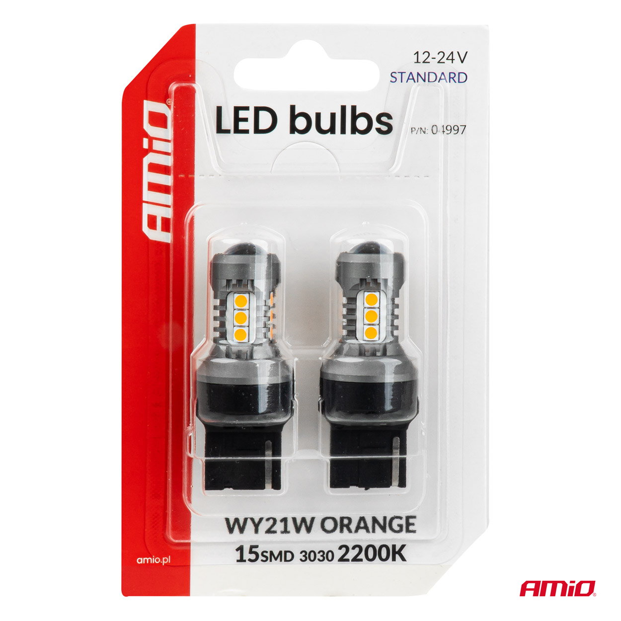 Żarówki LED STANDARD 7440 WY21W 3030 15SMD pomarańczowe 12 V 24 V — ujęcie 4