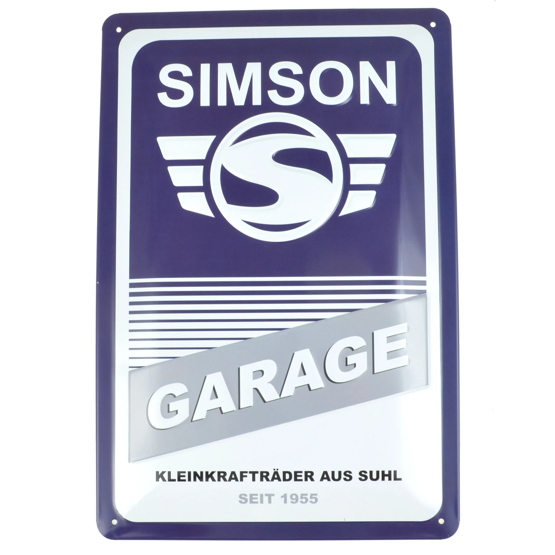 Tabliczka blaszana 3D 20 × 30 cm niebiesko - biała Simson garage MZA — ujęcie 1