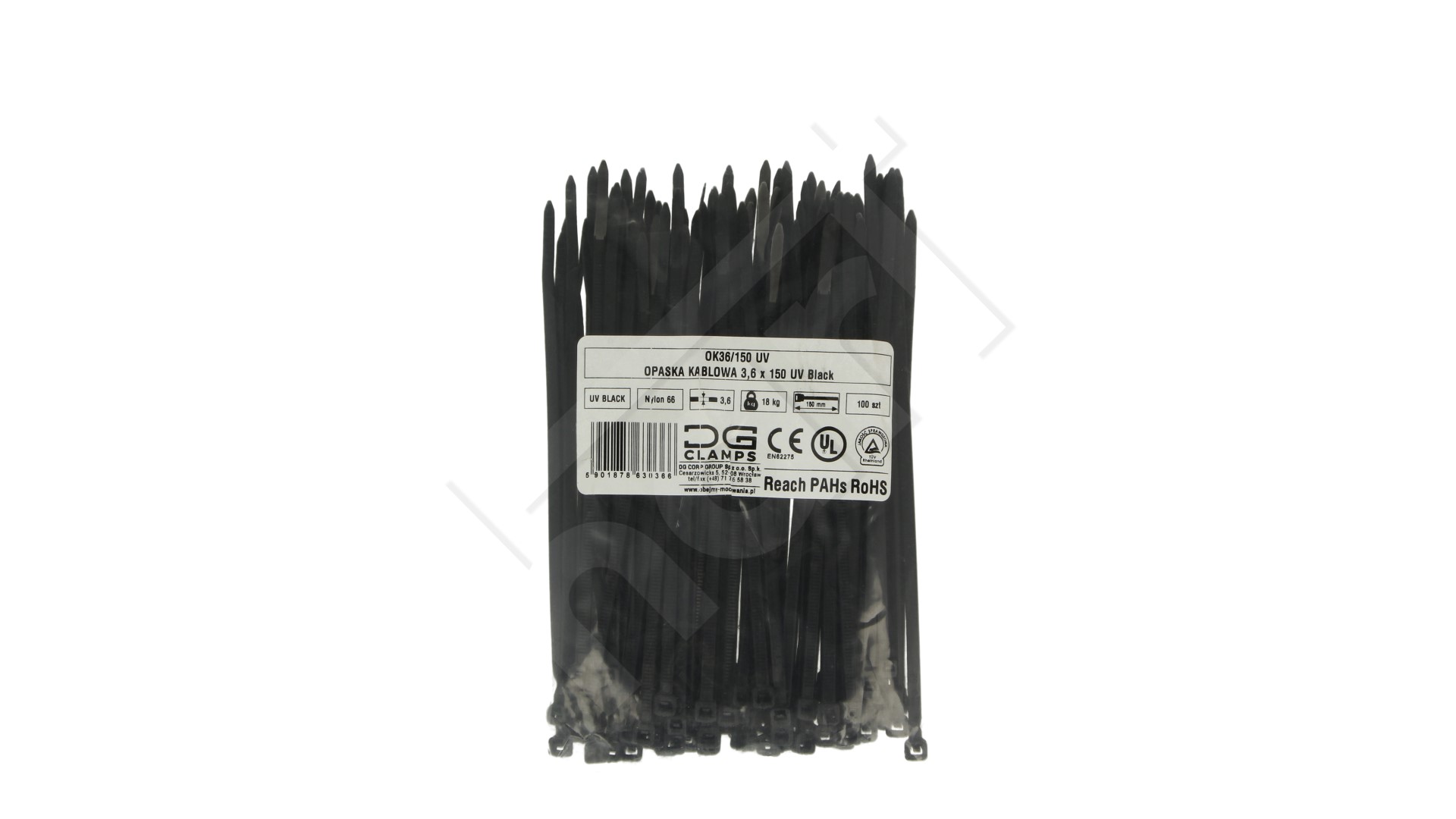 Opaska zacisk plast.150×3.6 mm czarna/100 OK36/150B