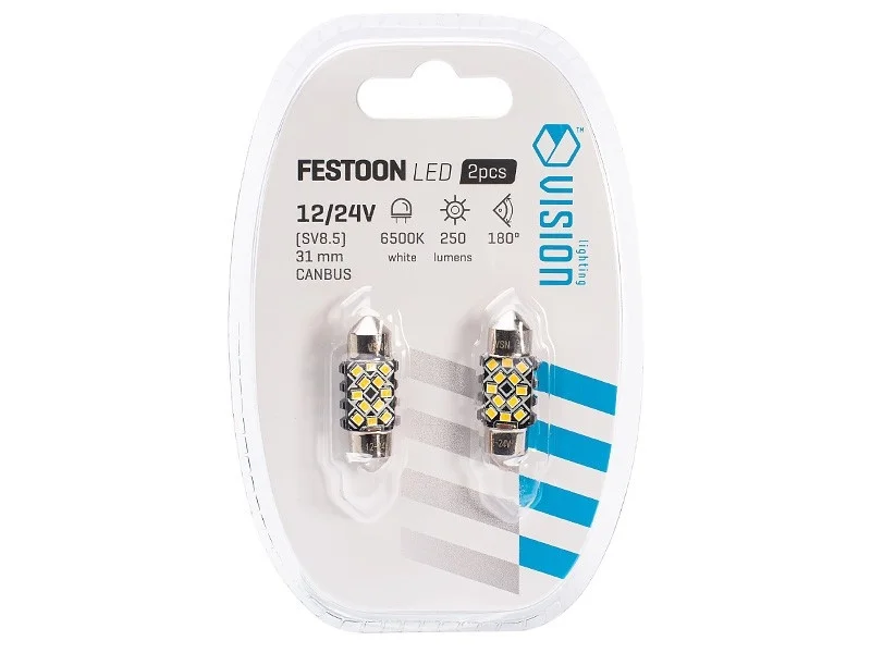 Żarówka rurkowa SV8.5 12V/24V 31mm 12xSMD2016 Festoon CANBUS biała VISION (2szt.) — ujęcie 2
