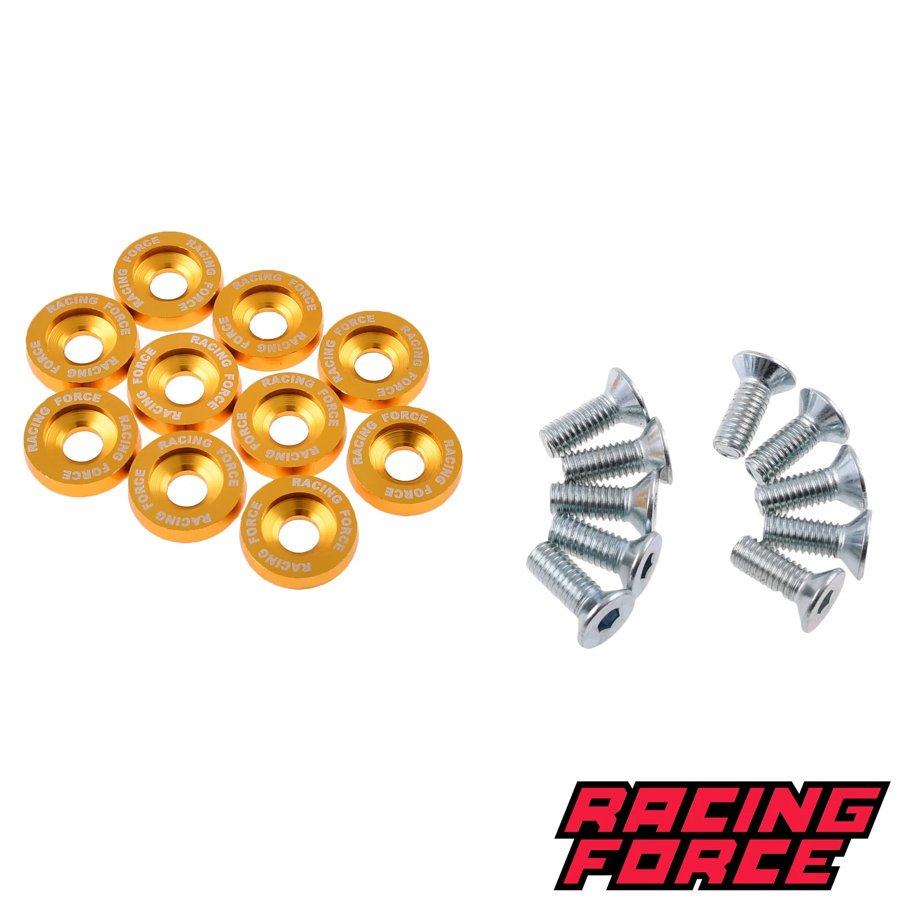 Ozdobne podkładki anodowane + śruby M6 złote zestaw 10 szt. Racing Force — ujęcie 1