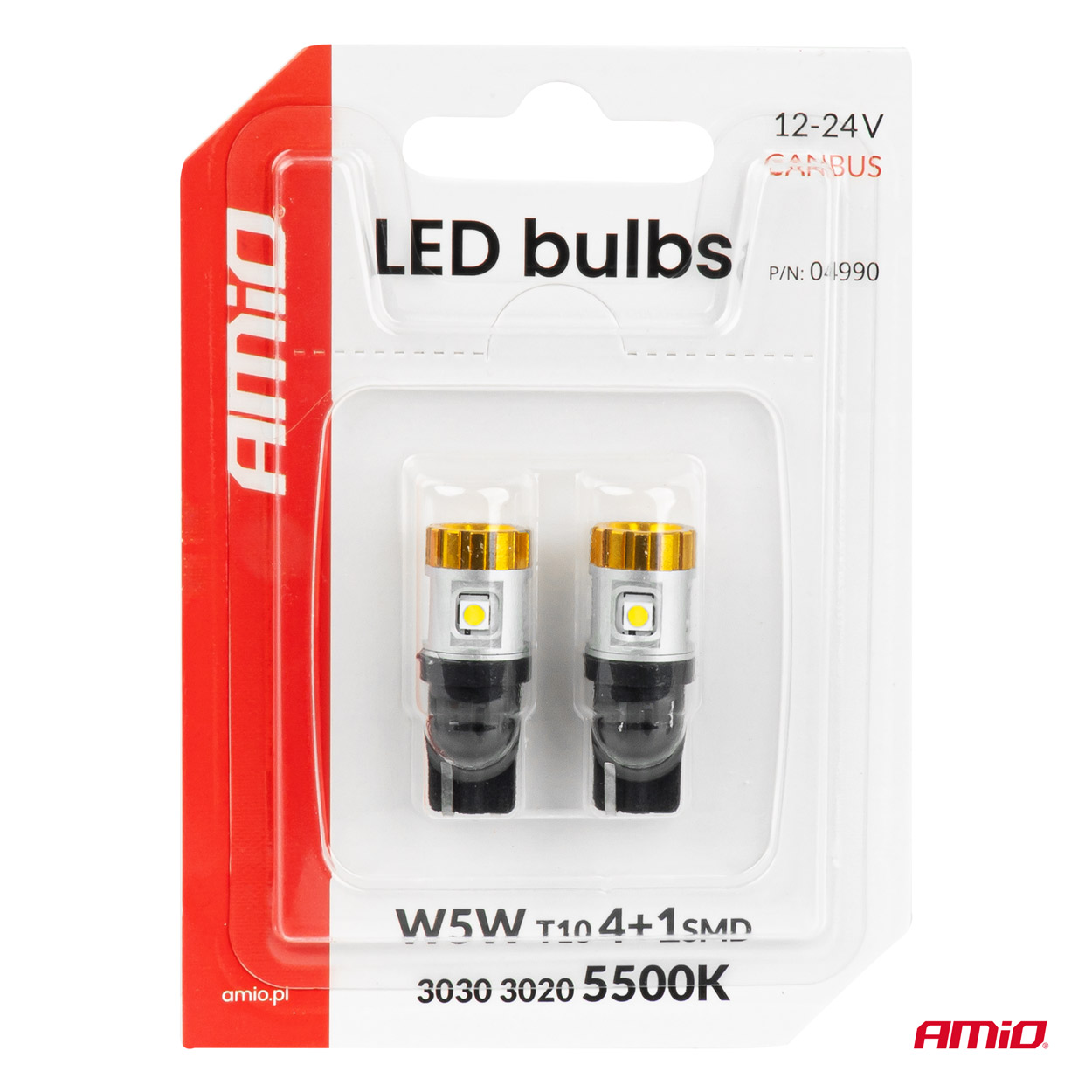 Żarówki LED CANBUS W5W T10 3030 4SMD + 3020 1SMD białe 12 V 24 V — ujęcie 4