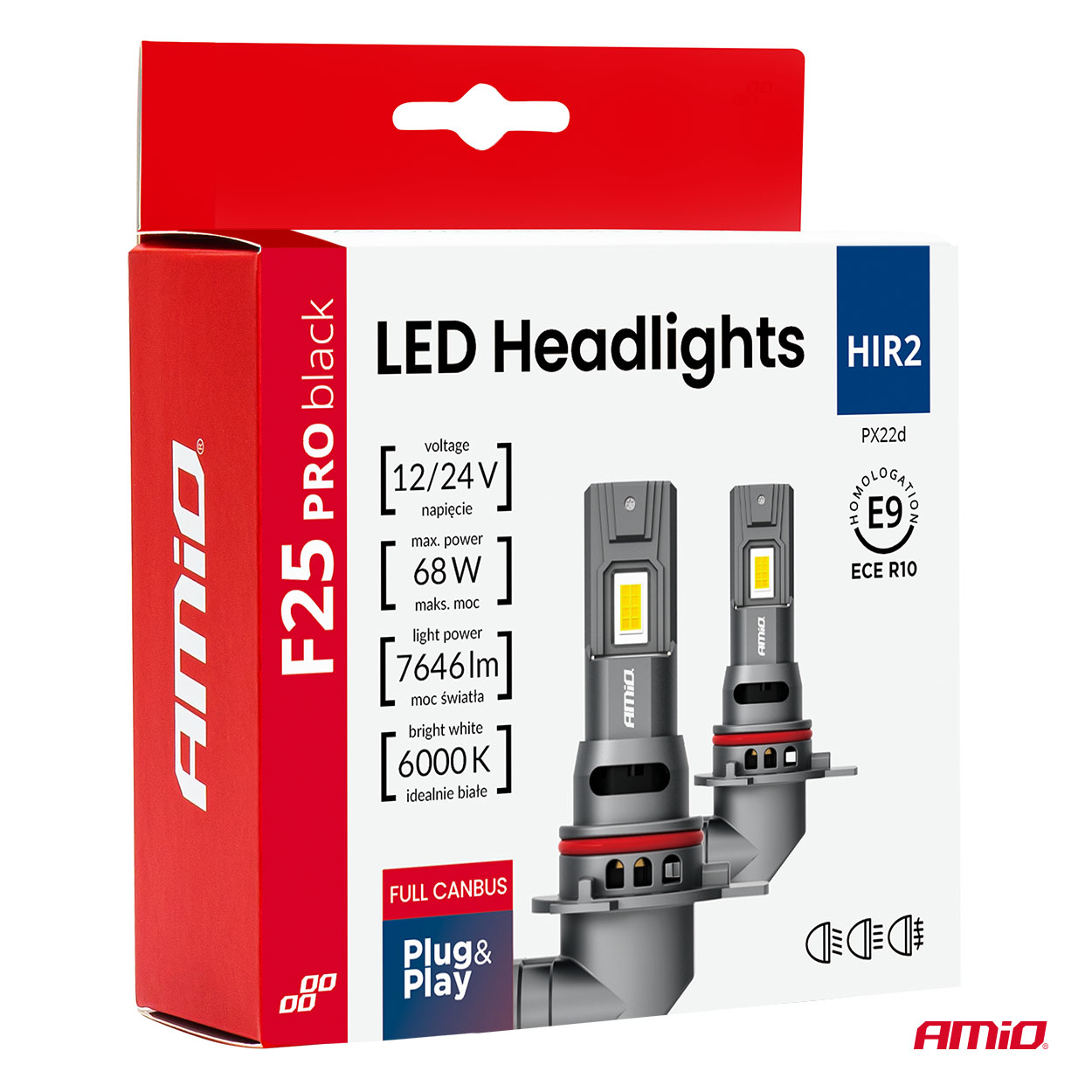 Żarówki samochodowe LED seria F25 PRO BLACK FULL CANBUS HIR2 68 W 12 V 24 V — ujęcie 9