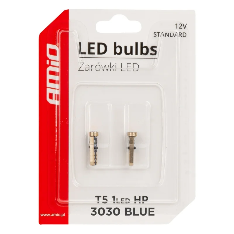 Żarówka W1W T5 12V 1xLED SMD3030 niebieska AMIO (2szt.) — ujęcie 3
