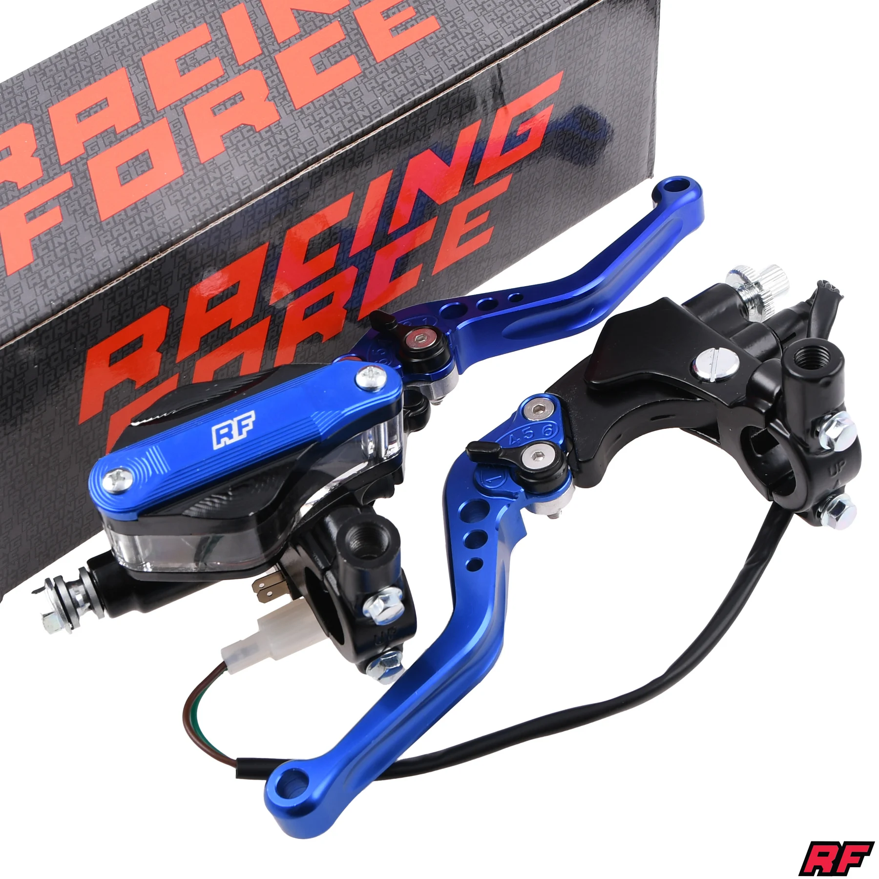 Dźwignie klamki hamulca i sprzęgła Racing Force niebieskie V2 kpl. + pompa — ujęcie 1