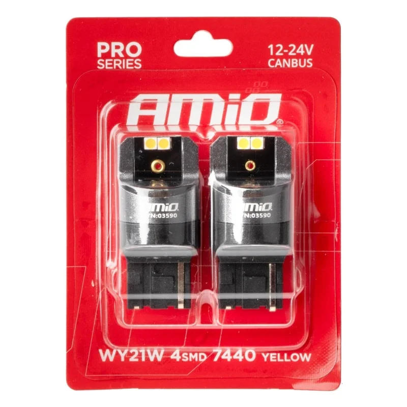 Żarówka WY21W 12V/24V 4xLED SMD3030 CANBUS pomarańczowa AMIO (2szt.) — ujęcie 2