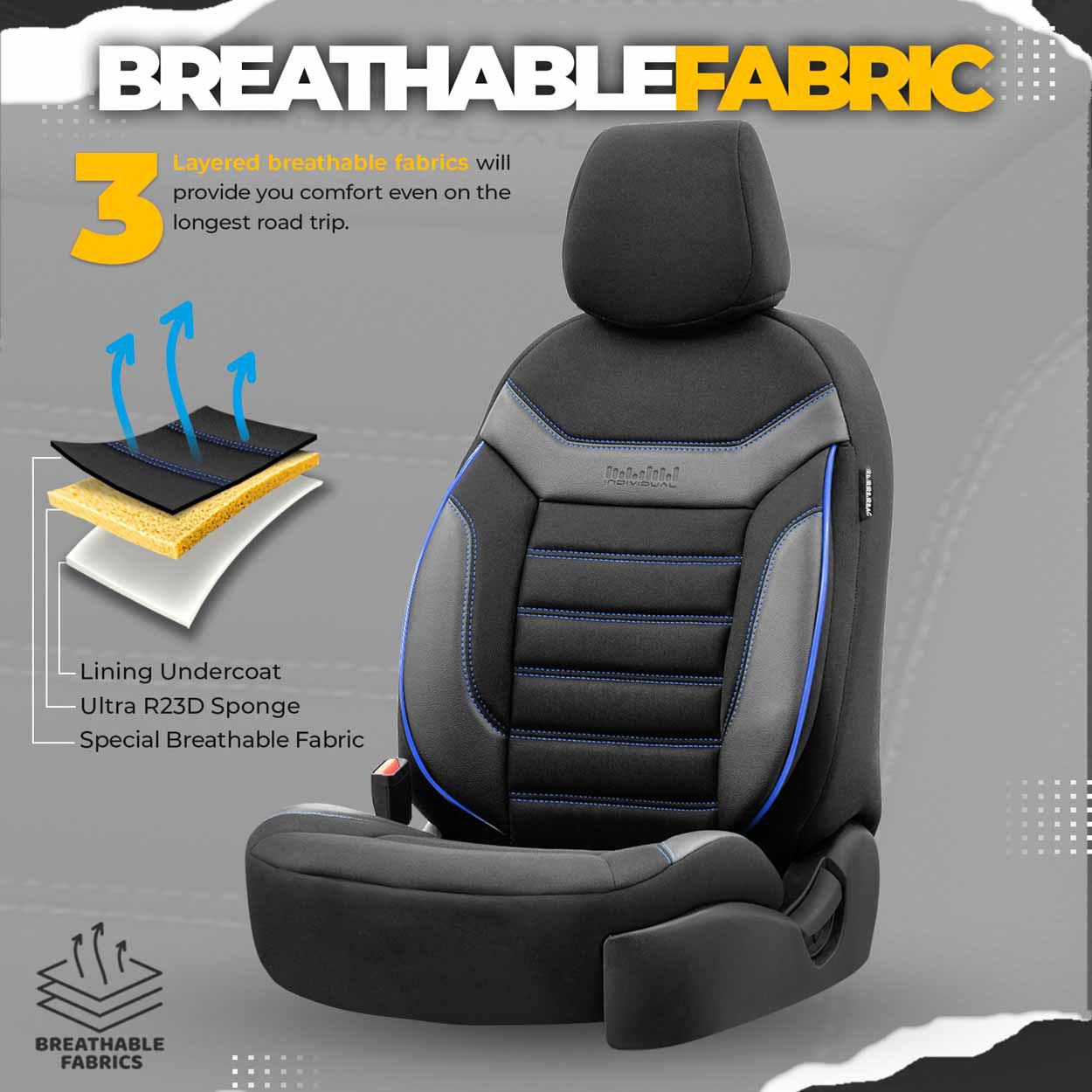 Komplet pokrowców na fotele samochodowe OTOM INDIVIDUAL 203 BLACK/BLUE 3-ZIP — ujęcie 4