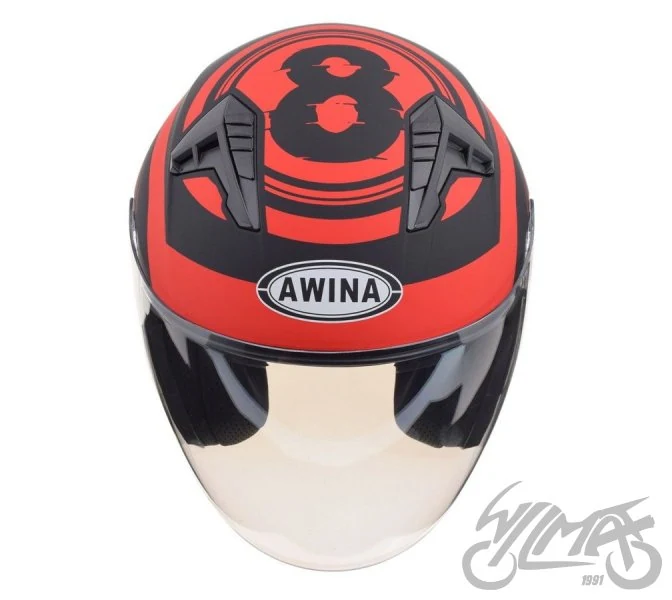 Kask otwarty Awina JK528, czarno czerwony mat — rozmiar M — ujęcie 3