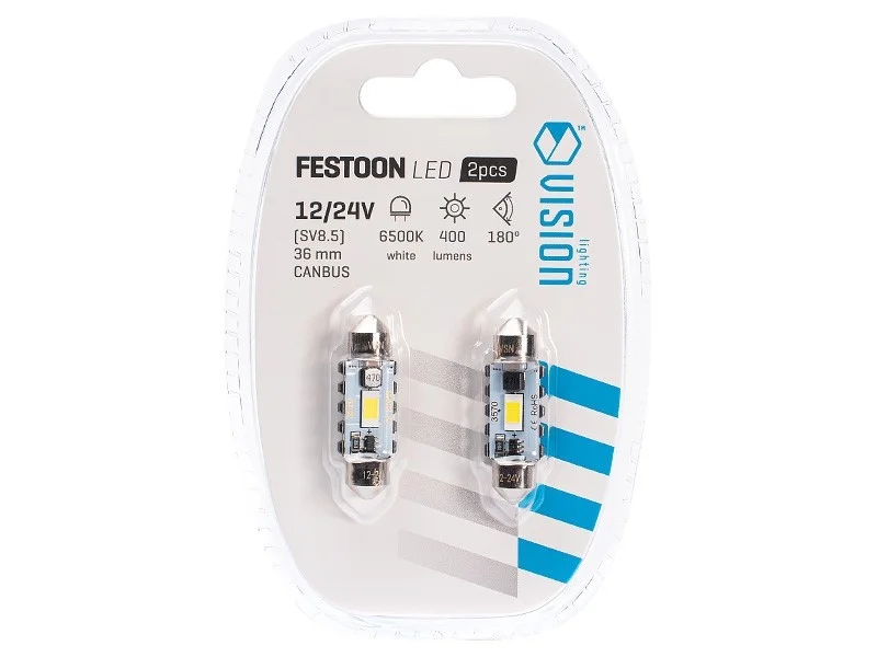 Żarówka rurkowa SV8.5 12V/24V 36mm 1xSMD3570 Festoon CANBUS biała VISION (2szt.) — ujęcie 2
