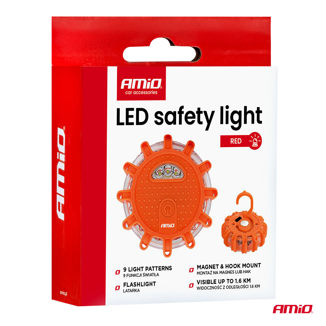 Samochodowa lampa awaryjna akumulatorowa z funkcją latarki LED 12SMD+3SMD 650 mAh (BATT) światło czerwone — ujęcie 9
