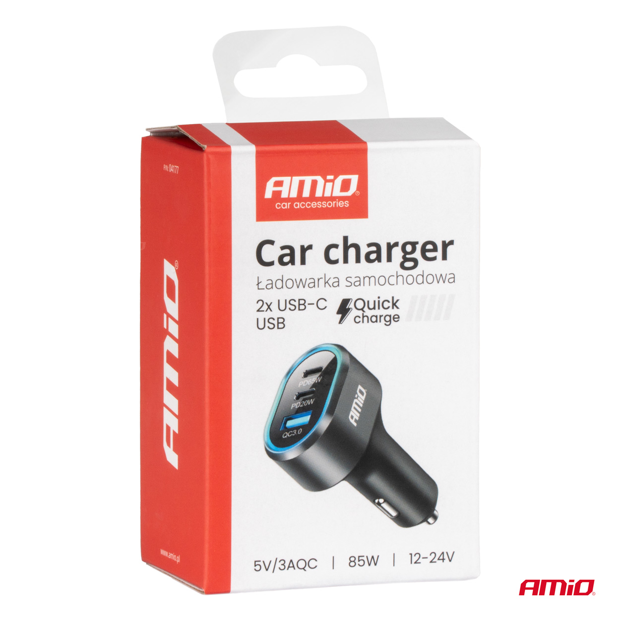 Szybka ładowarka samochodowa 85 W QC3.0 PD65W PD20W 2x USB-C 1x USB-A — ujęcie 5