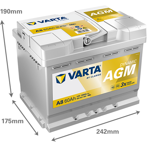 Akumulator 60 Ah 680A 242×175×190/P+ AGM Start-stop Varta 560901068K262 — ujęcie 2