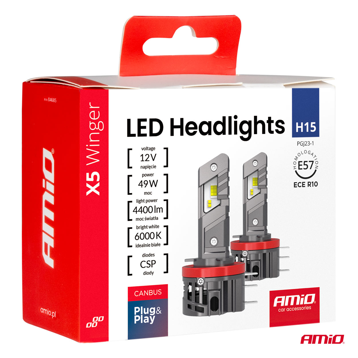 Żarówki samochodowe LED X5 WINGER H15 49 W 6000K CANBUS — ujęcie 8