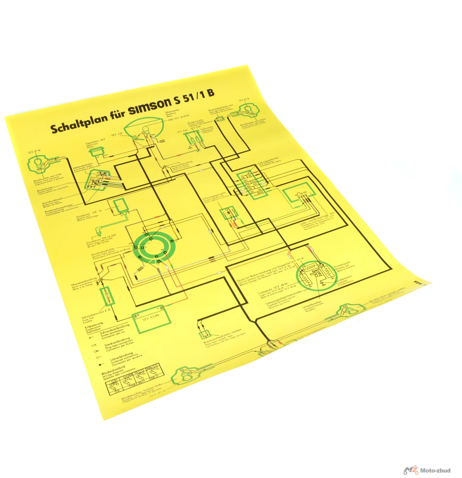 Plakat schemat instalacji Simson S51/1 b 12 V version MZA
