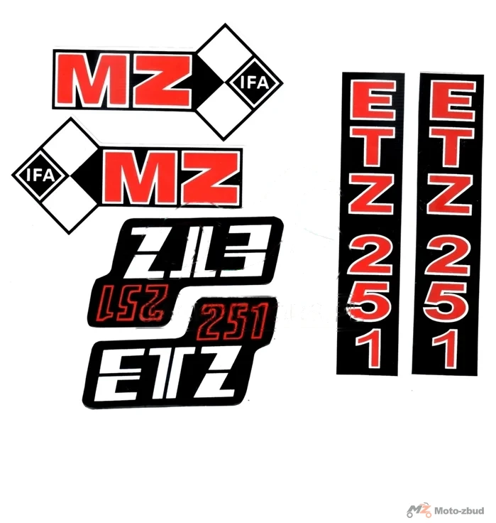 Naklejka MZ ETZ 251 czerwona typ 2 kpl.